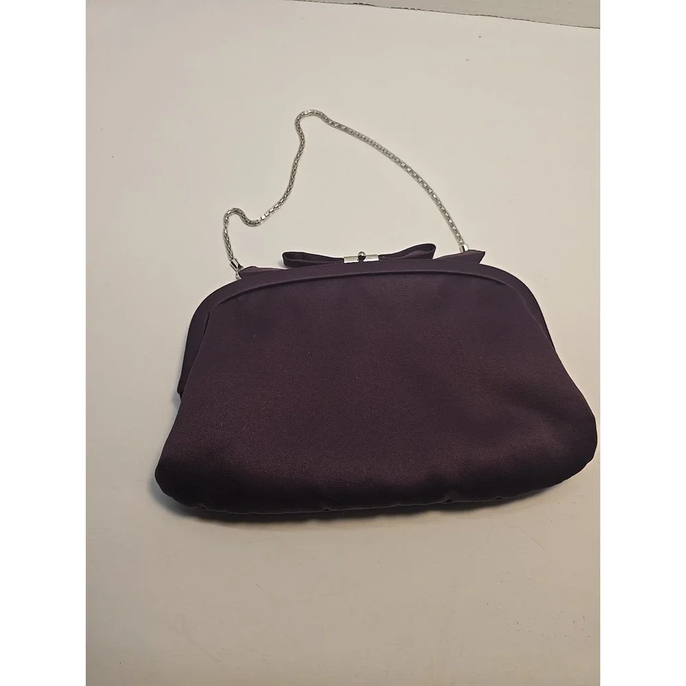 Kaitlin Landry Purple Satin Evening Bag Party Clutch w‎ Chain Strap